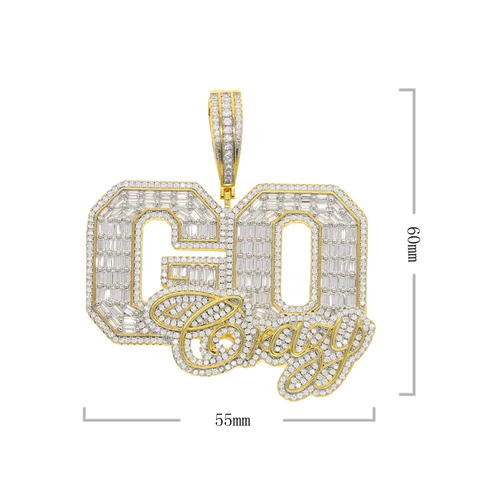 hip hop men go crazy  pendant necklace hiphop rock iced out bling 5A cubic zirconia gold plated HIP HOP jewelry