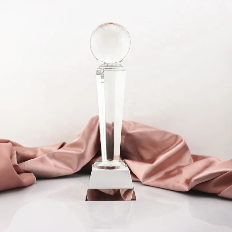 Custom Large Golden Silver Copper Colored Sports Awards Fantasy Football Soccer Trophy With Extravagant Crystal Ball On The Top