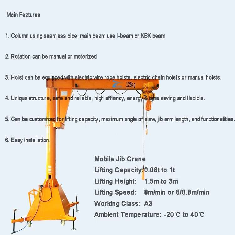 rotary I beam wall fixed movable 360 degree 800 kg 500kg jib crane price factory