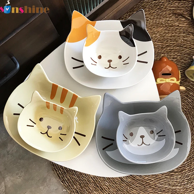 2022 New arrival Japanese creative ceramic cartoon cat plate