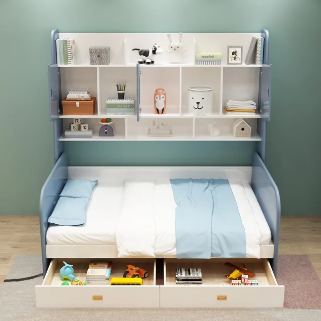 Wholesale kid bed room furniture pink girls pine solid wood bed children single bed with storage and drawers