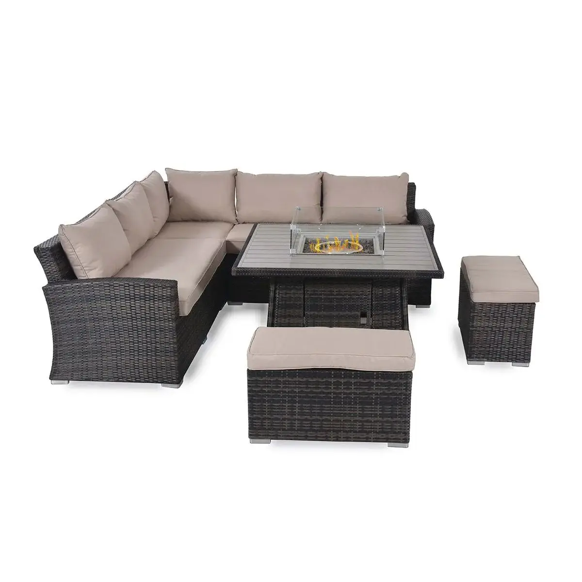 Garden Factory Direct Florida L Shape Corner Sofa Rattan BBQ Furniture Set with Aluminium Barbecue table