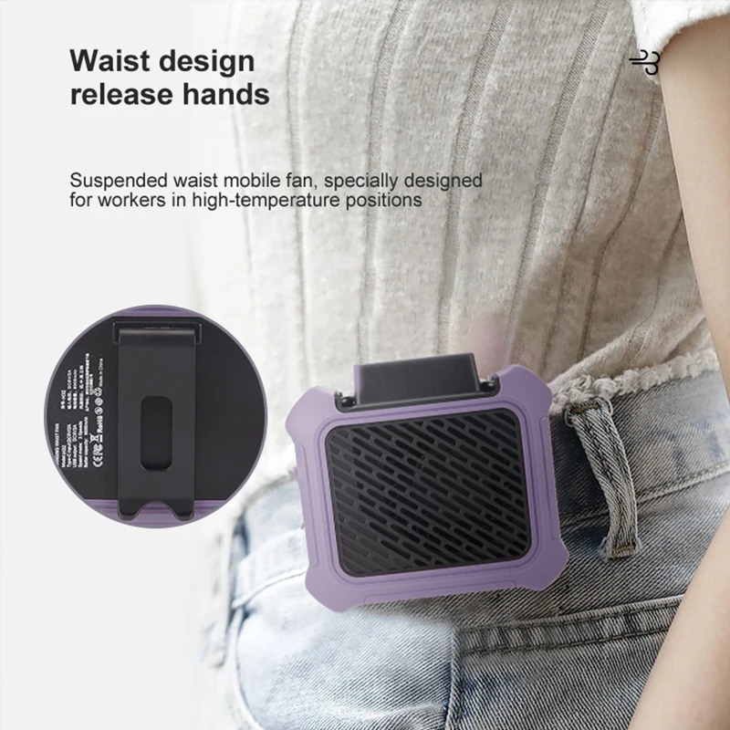Wearable Fan Product Portable Cooling Clip Waterproof Waist Fan Electric Fan Portable With Light 6000mAh Battery