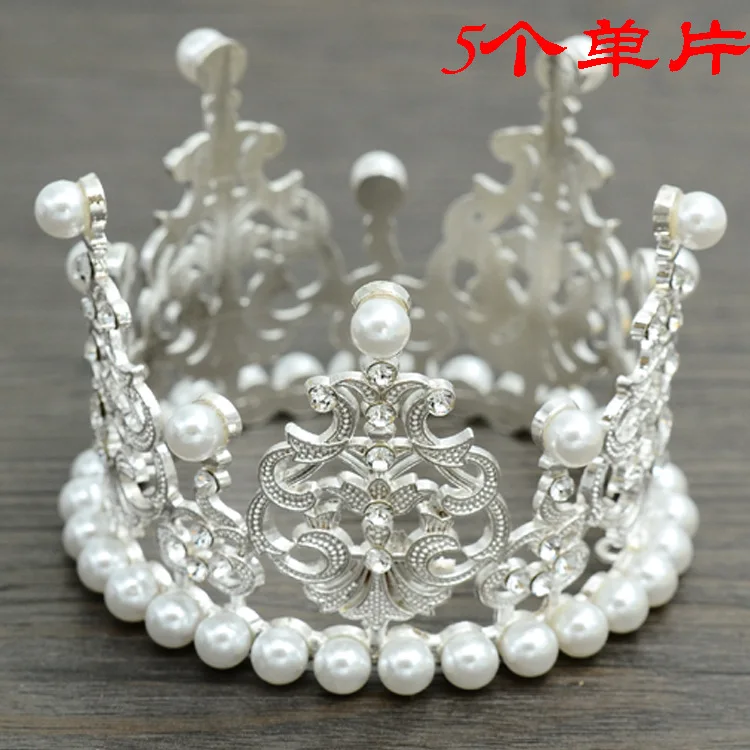 Mini Tiara Cake Topper gold Crystal Pearl Vintage Wedding Cake Crown Birthday Baby Shower Cake Topper