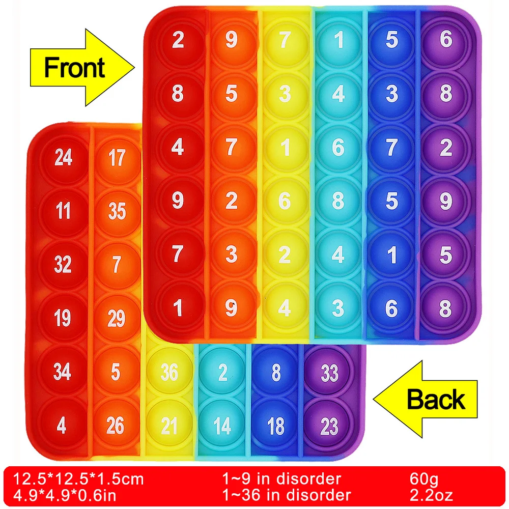 READY TO SHIP 12.5cm/4.9in Silicone Push Bubble Fidget Sensory Toys,  Numbers Alphabets Teaching Educational Pop Toys