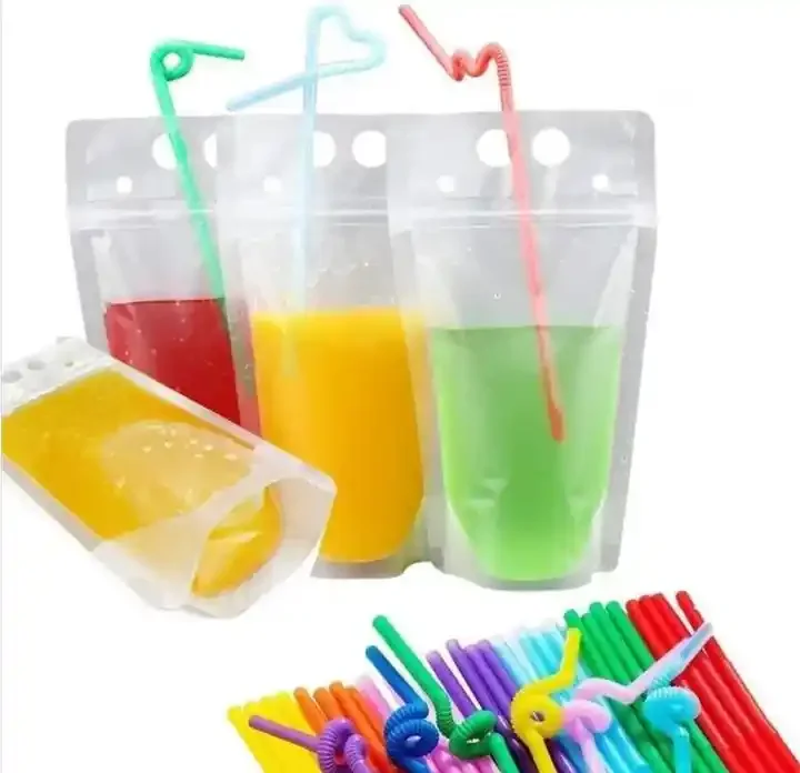 Custom logo printing Juice Drinking Pouch Beverage  Disposable liquid water packaging mylar stand up zipper plastic drink bags