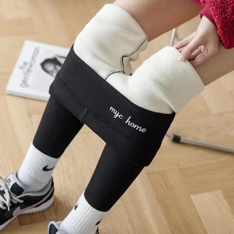 Winter Thick 350/450g Cashmere Warm Elastic Tights High Waist Slim Body Fuzzy Fleece Women Leggings