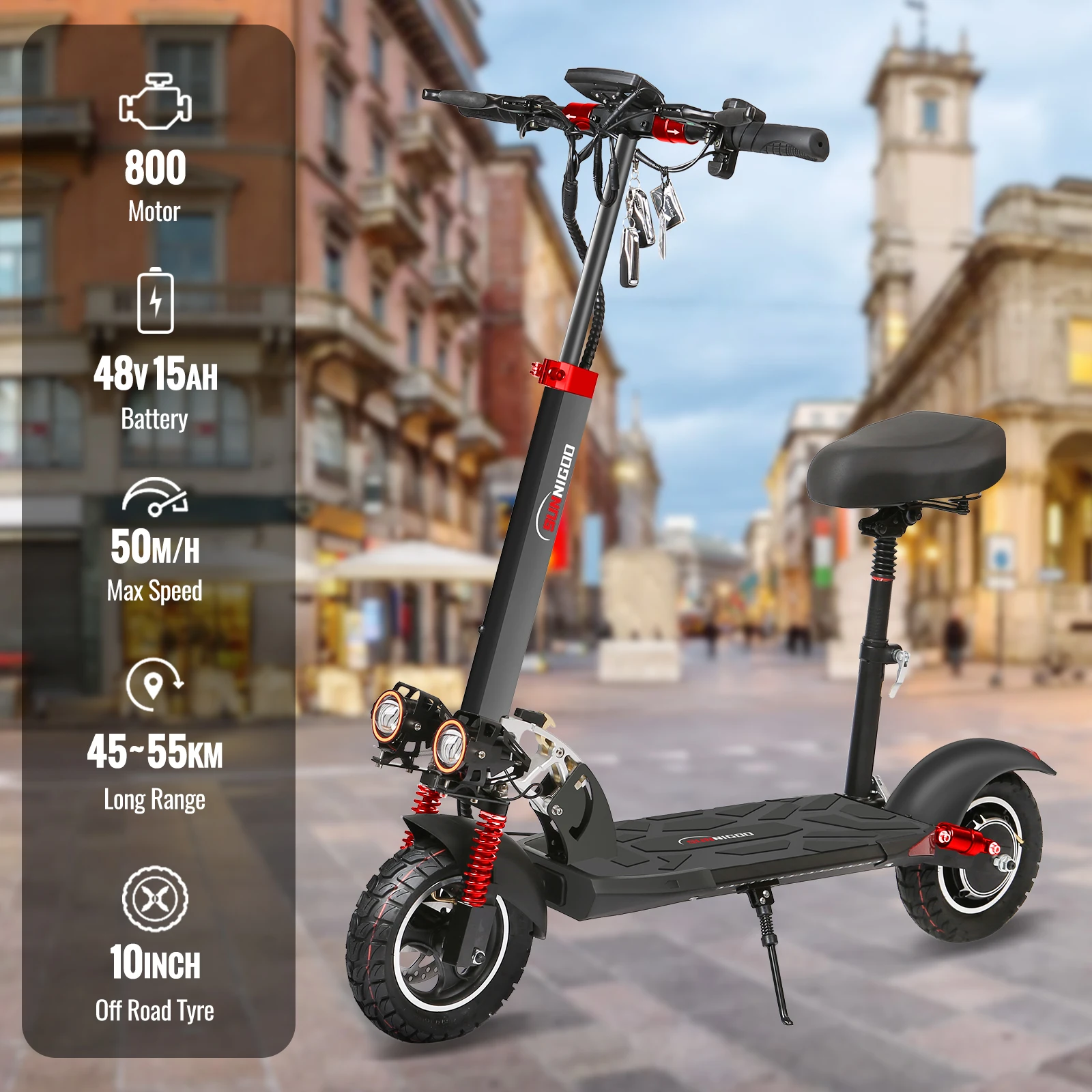 2025 Best Selling Portable  SUNNIGOO 800W Scooter 48V 15Ah Lilithum battery 50km/h High Speed Escooter for Travel Shipping Free
