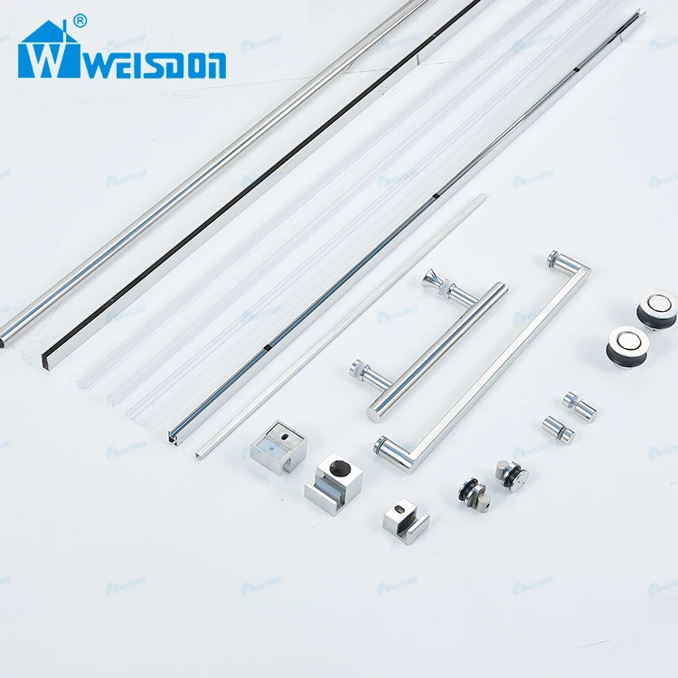 Weisdon Stainless Steel Rail System Screw Handle Roller Sliding Full Set Shower Door Hardware Without Glass