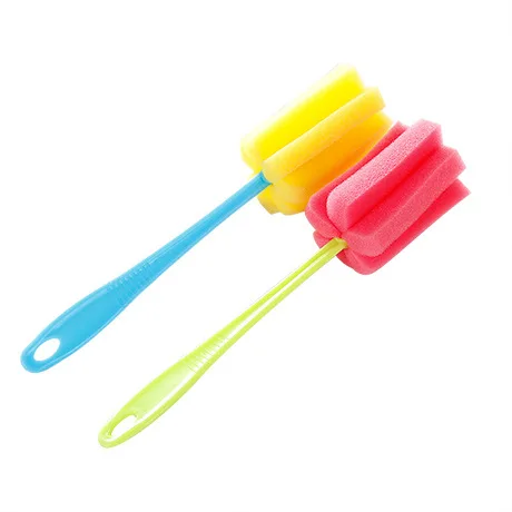 2023 Popular 1Pcs Long Handle Glass Cleaning Brush Bottle Tea Cup Sponge Cleaner Kitchen Tool Sponge Brush Random Color