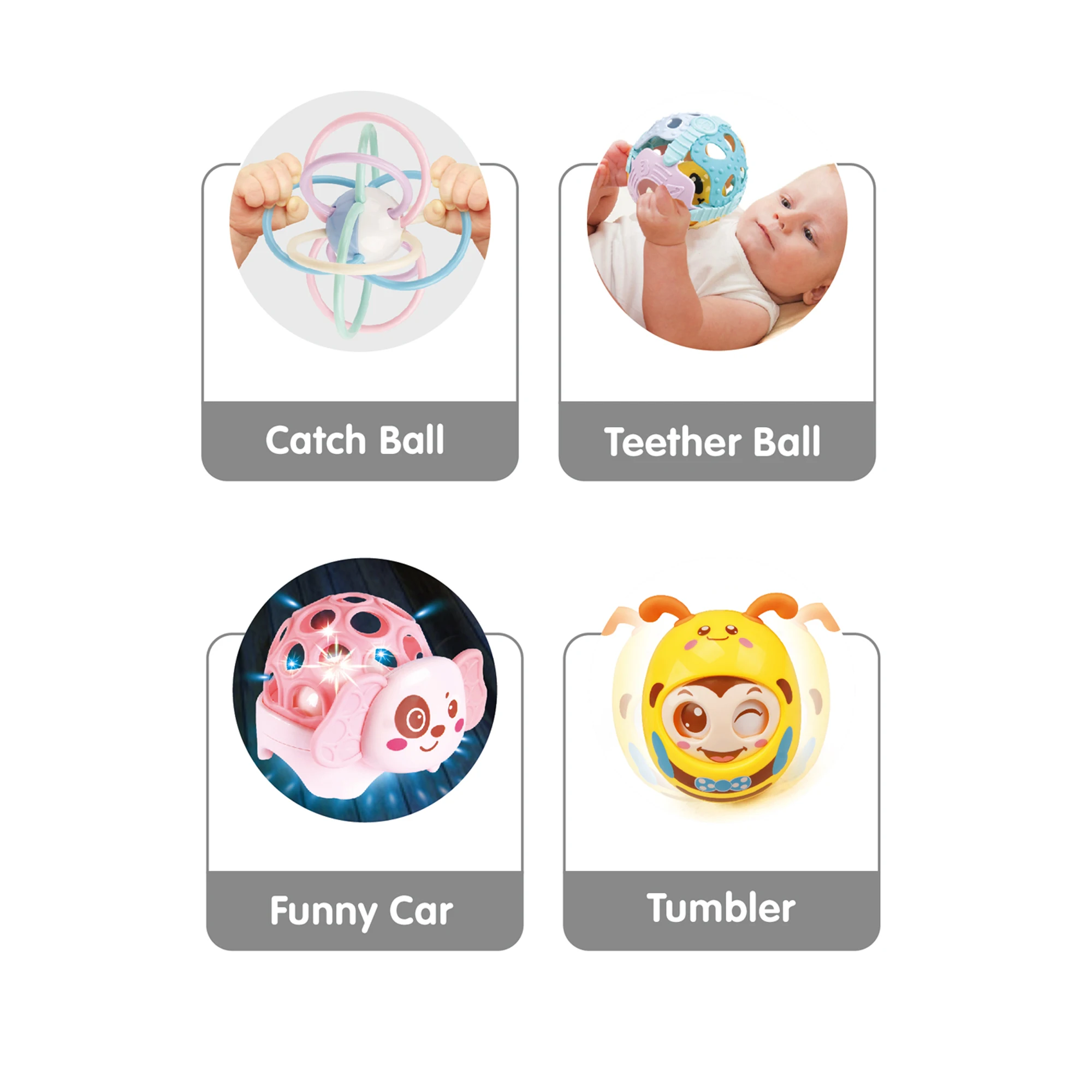 Early Education Cute Balls Baby Rattle Tumbler Teether Toy Set