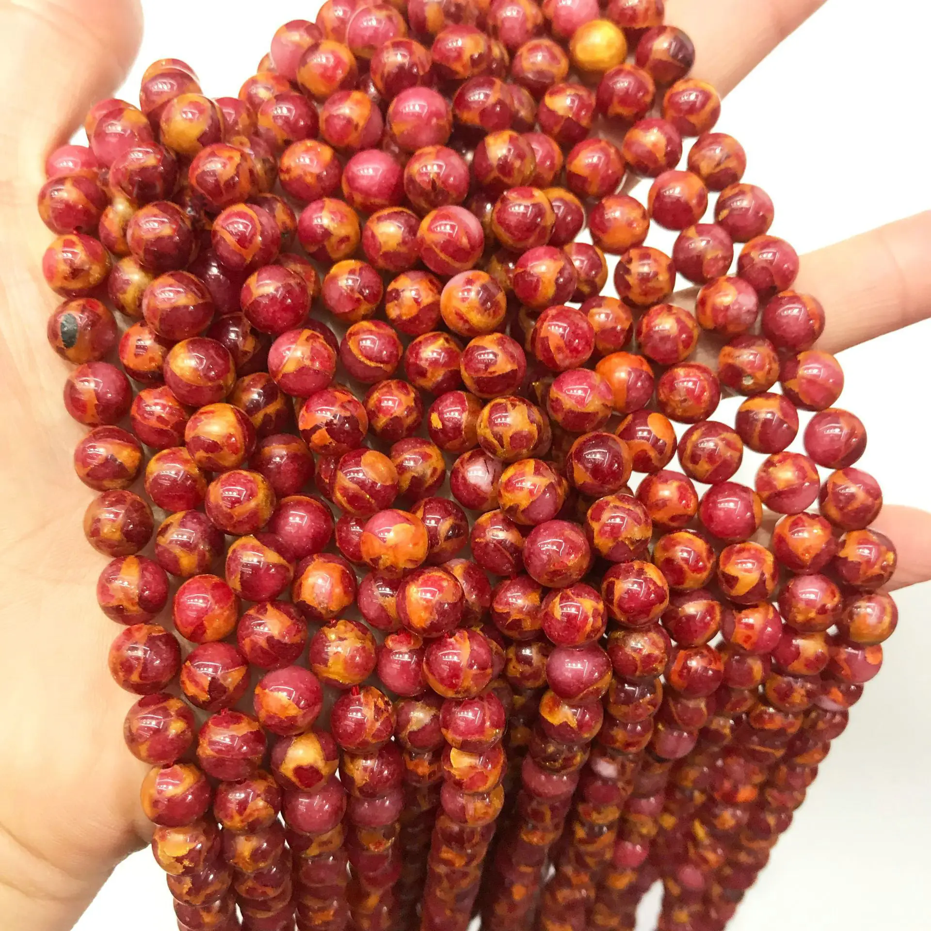 Natural Stone round Beads 6mm 8mm 10mm Size Loose Strands for DIY Jewelry Making Red Mix Bracelets