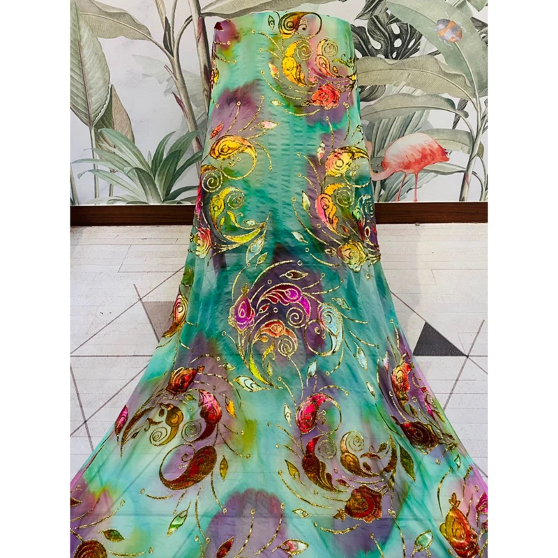 Ready To Ship Pure Silk Dress Somali Diracs Fabric Silk Printed 3.5 Meters Per Piece For Somali Sets Wedding Party Dress