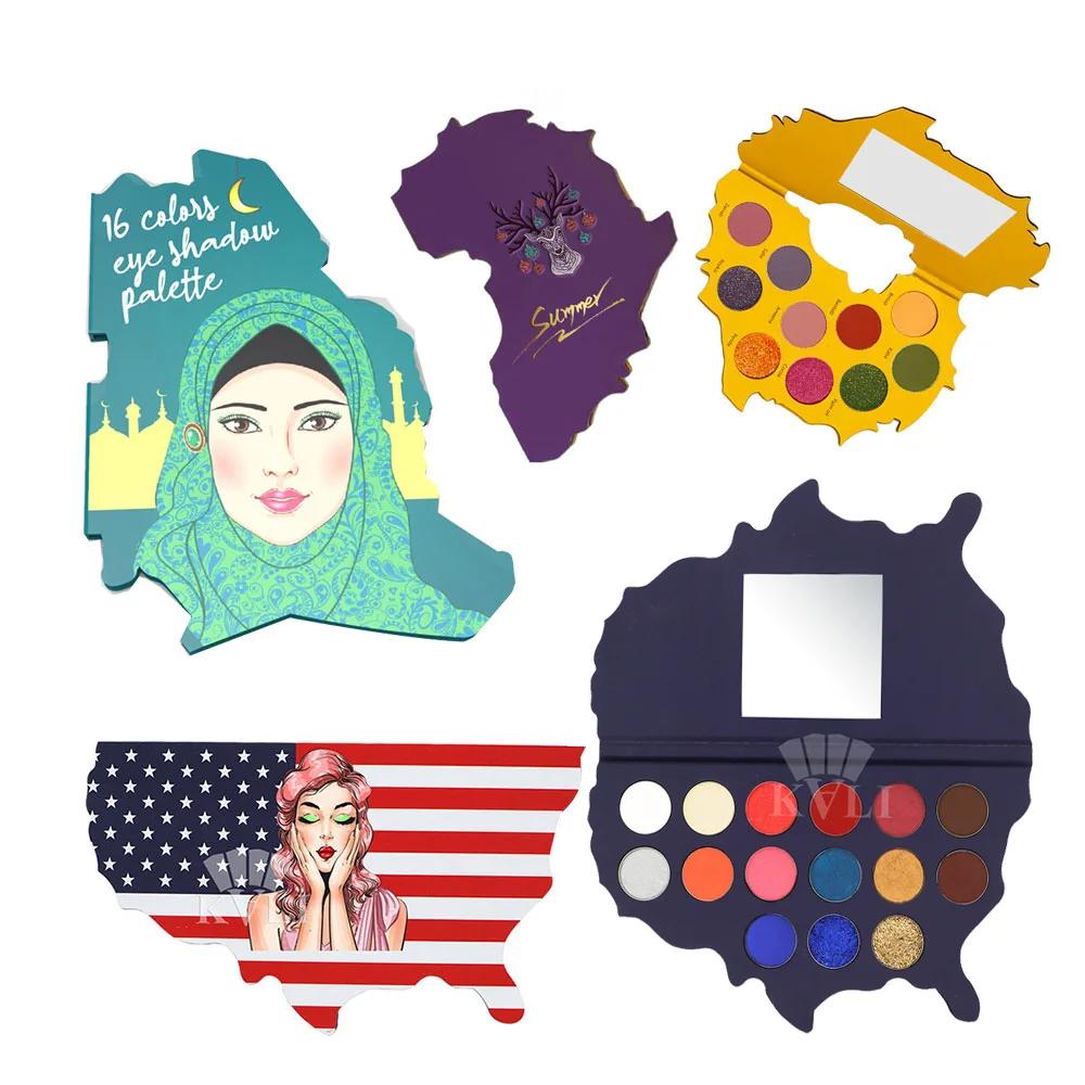 Private Label Wholesale Natural Shimmer Matte Glitter Make Up Palette Map Shape African Women Dark Tone Eyeshadow Palette