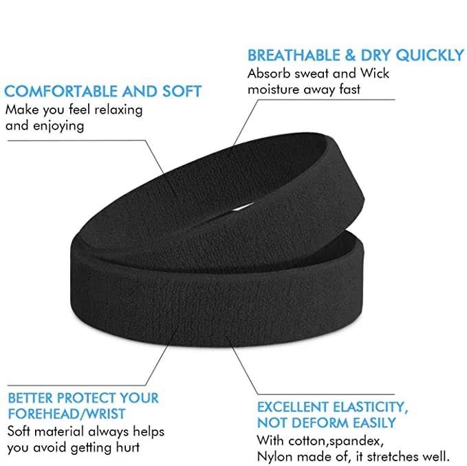 Moisture Wicking Athletic Cotton Terry Cloth Sweatbands Sports Headband