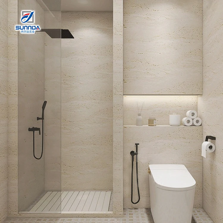 Travertine White Color Full body Polished Tile Rectified Natural Stone Beige Porcelain Tiles for Wall Cladding