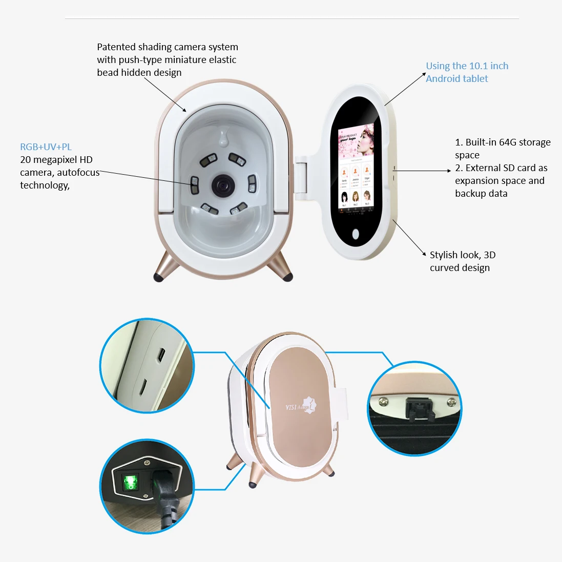 Skin Analysis Machine Professional Professional 3D AI Scanner 10.1 inch HD Screen with APP Face Detection Equipment Skin Analyzer