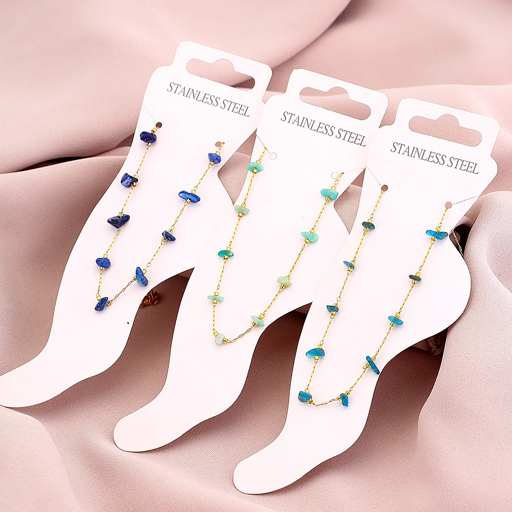 New Fashion Women Summer Beach Anklets Natural Stone Stainless Steel Anklets