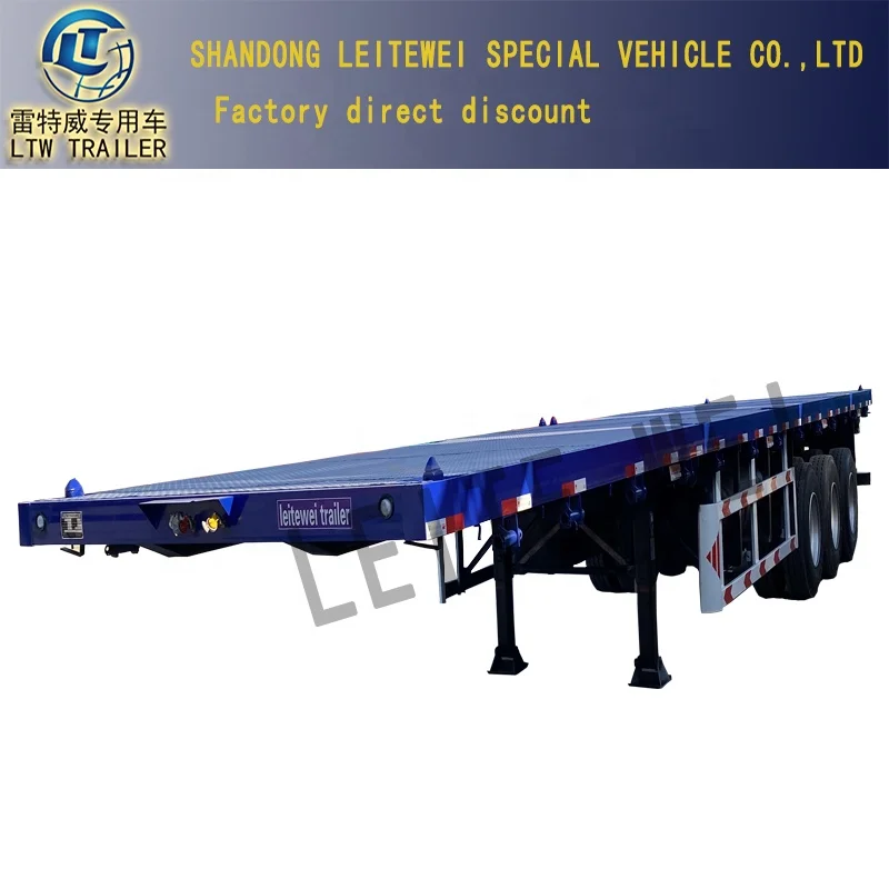 3 Axle 20FT Shipping Container Container Flatbed Semi Truck Flatbed Trailer With Bolster Trailers with Trailer Gear For Sale