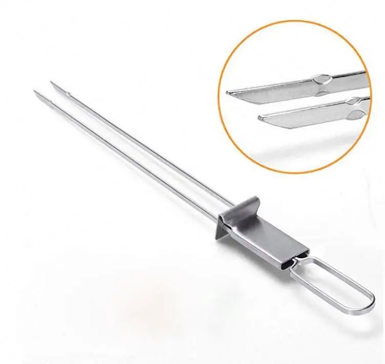 
Stainless Steel Double Pronged Design Skewer Easy for Cooking Meat Shish Kabobs Convenient Slider to Remove Your Food Reusable 