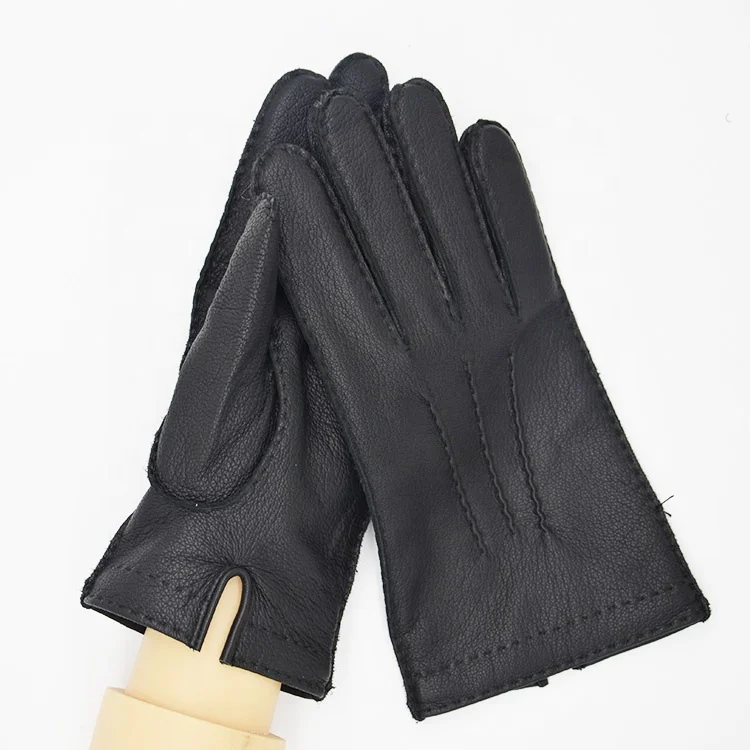 Зимние очень прочные кожаные перчатки из козьей кожи черного цвета с сенсорным экраном для мужчин