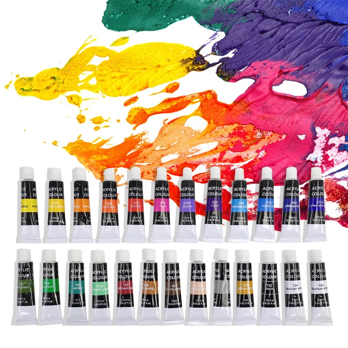 Art Supplies 24 Colors Non-toxic for Canvas Painting Acrylic Paint Artist Set