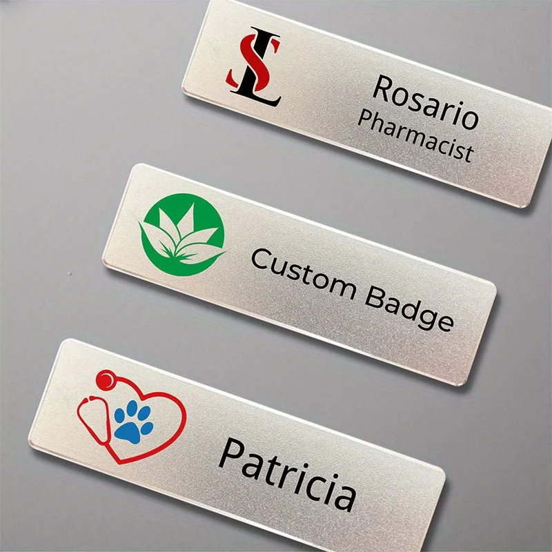 Personalized engraved name tags business work label sign employee name epoxy magnetic aluminum alloy Id tag  name badge