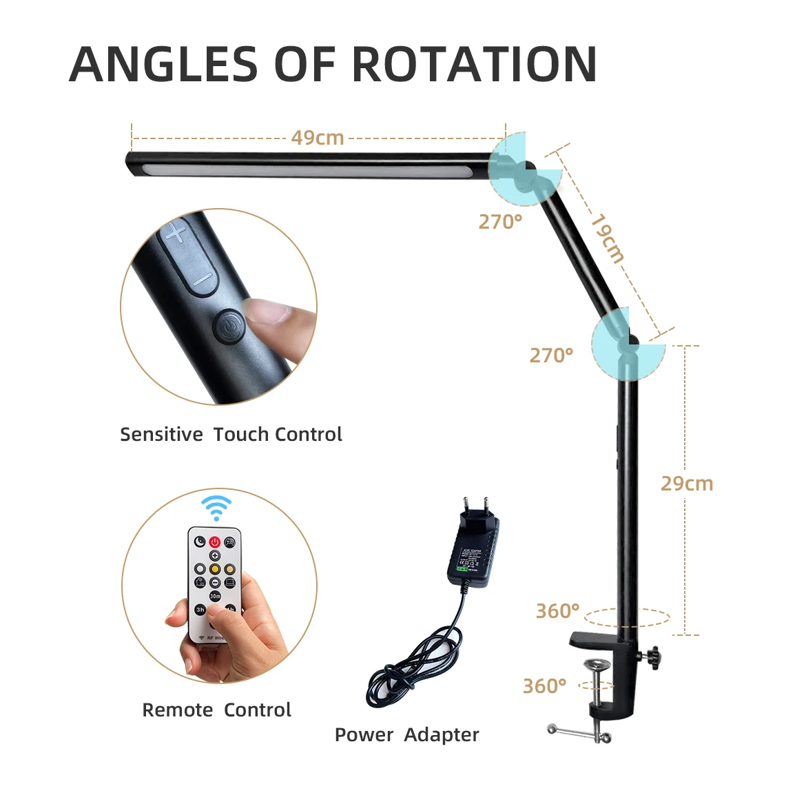 2022 New Remote Control Metal Swing Arm Reading Eye-Care 3 Colors Dimmable Clamp Type Modern Architect Table Lamp LED Desk Lamp