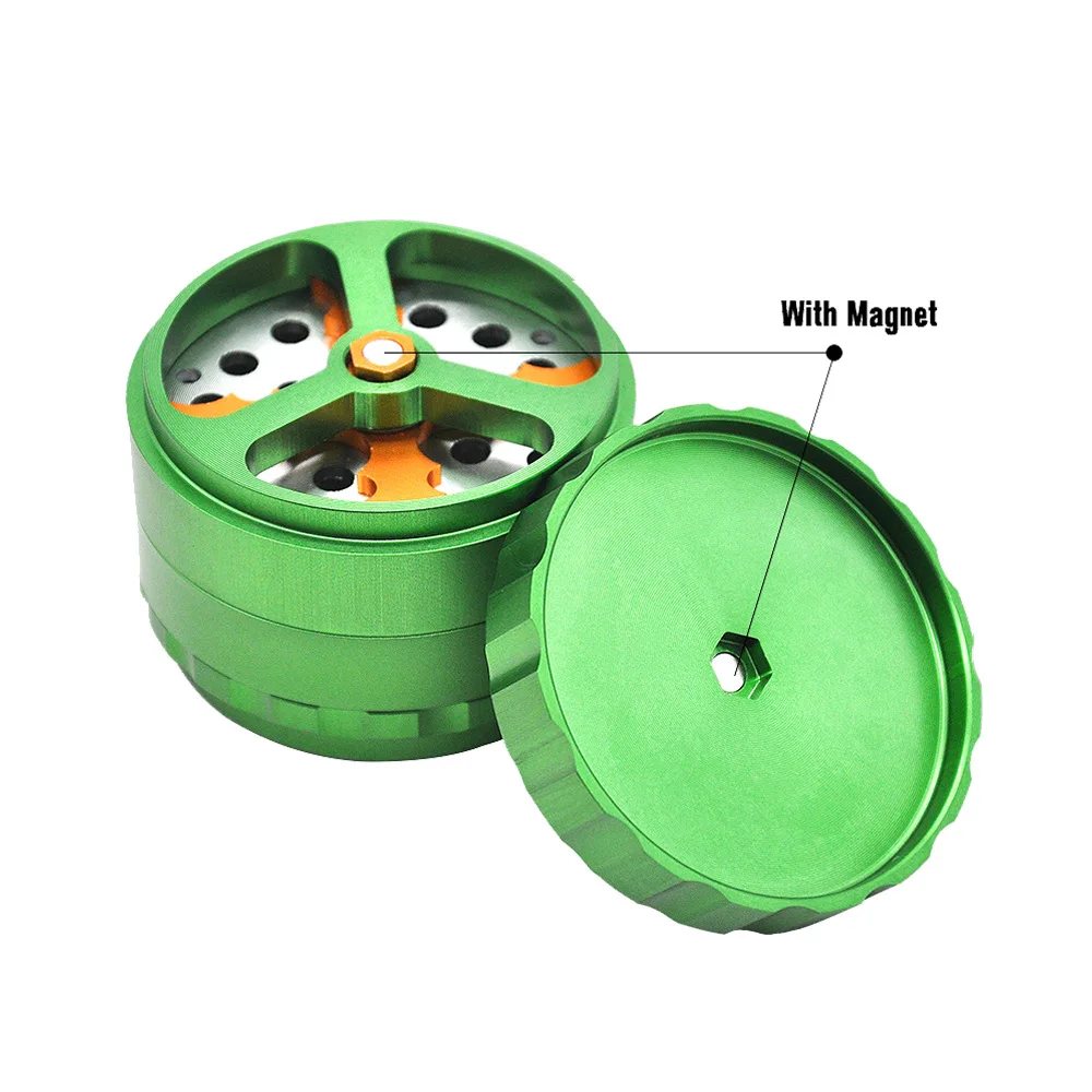2.48 inch metal aluminum alloy herb grinder four-layer diameter 63mm innovative tooth appearance mechanical dry tobacco grinder
