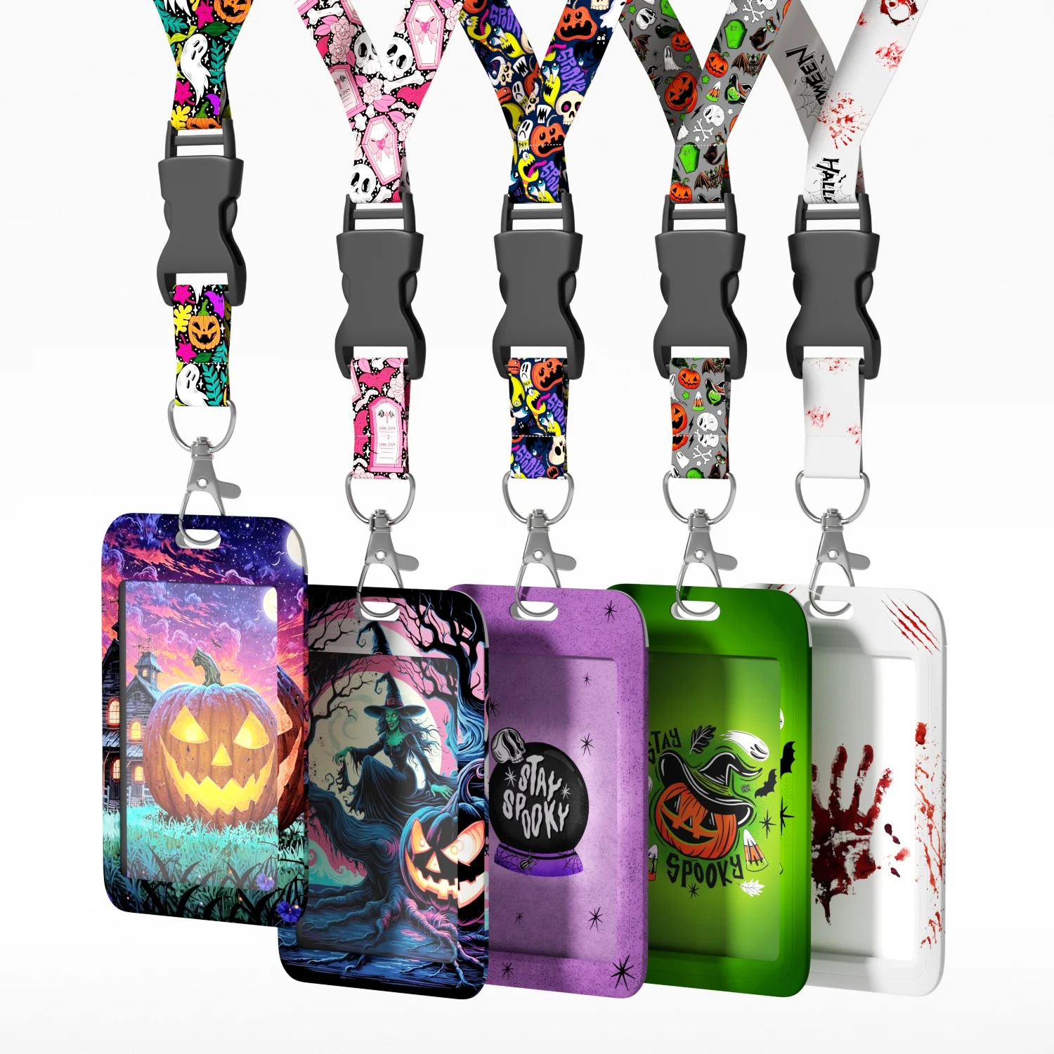 Custom Halloween Promotion Card Holder Lanyard with Logo Polyester Material and Accessory Hook Personalized ID Lanyard