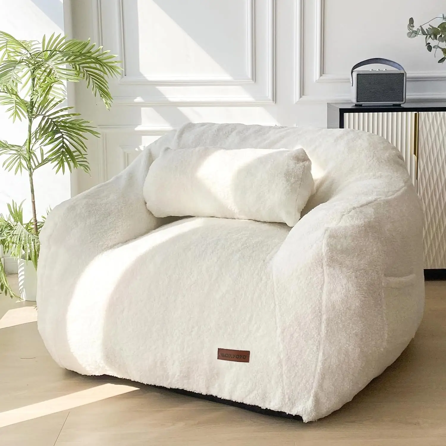 Large Fuzzy Fabric Fluffy and Comfy Bean Bag Sofa with Filler and Pillowfor Reading Gaming