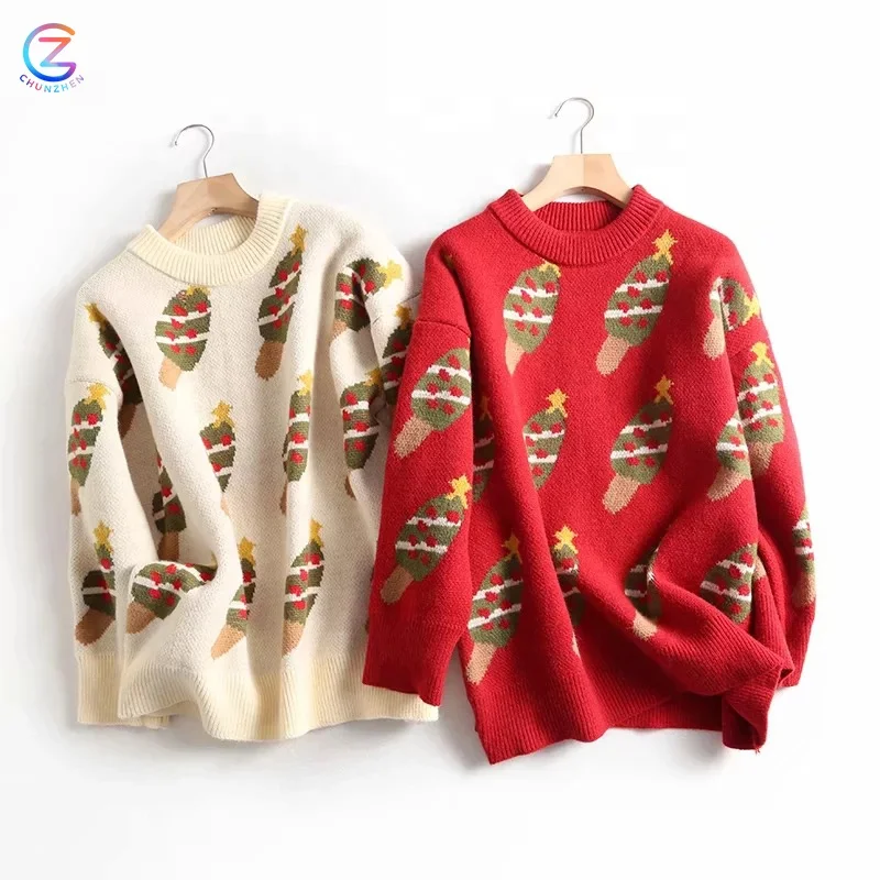 
Asian Style Christmas Girls Knit Casual Oversized Sweaters Women Sweatershirt Ladies Jumper Winter Pullover Sweater 