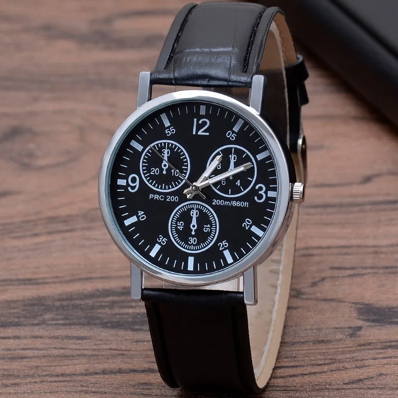 Custom Sport Blu-ray Glass Strap Leather Bands Mens Hand Wrist Automatic Quartz Watch for Men Gift