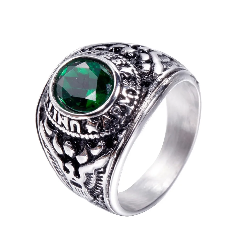 Titanium Steel Retro Eagle Studded With Diamond American Soldier Ring