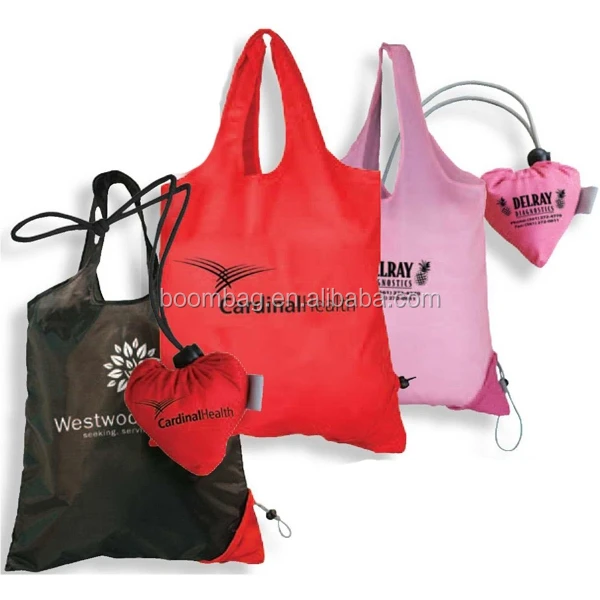 Novelty Pocket Portable Reusable Grocery Polyester Shopping Bags Foldable Gift Shopping Bags Heart Shape Folding Tote Bags
