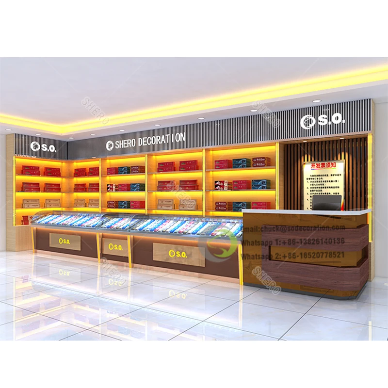 Customized Retail Tobacco Shop Display Showcase Smoke Shop Display Counter Cigarette Store Cigarette Store Interior Design