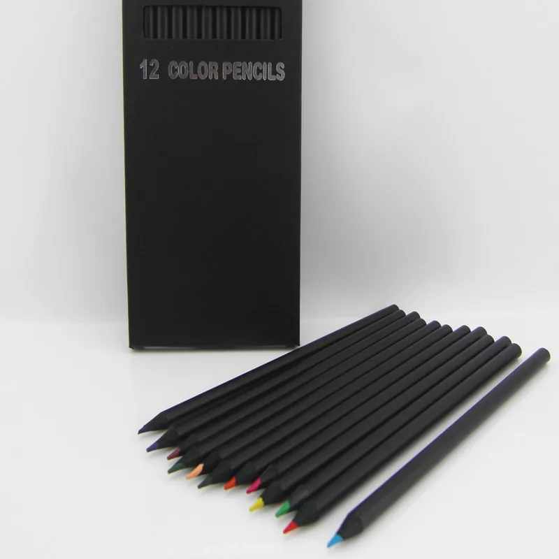 12 Pcs New High Quality Pencil Packaging 12 Different Colours Colored Pencils Kawaii School Black Wooden Pencils Fast Delivery