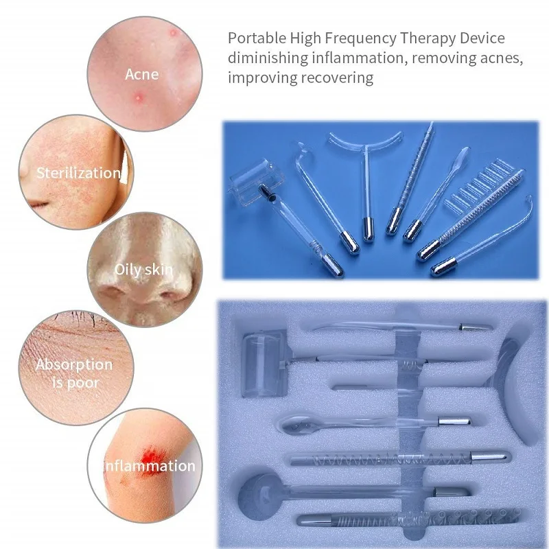Portable High Frequency Facial Machine for Skin Tightening Acne Spot Wrinkles Remover Beauty Therapy With 7