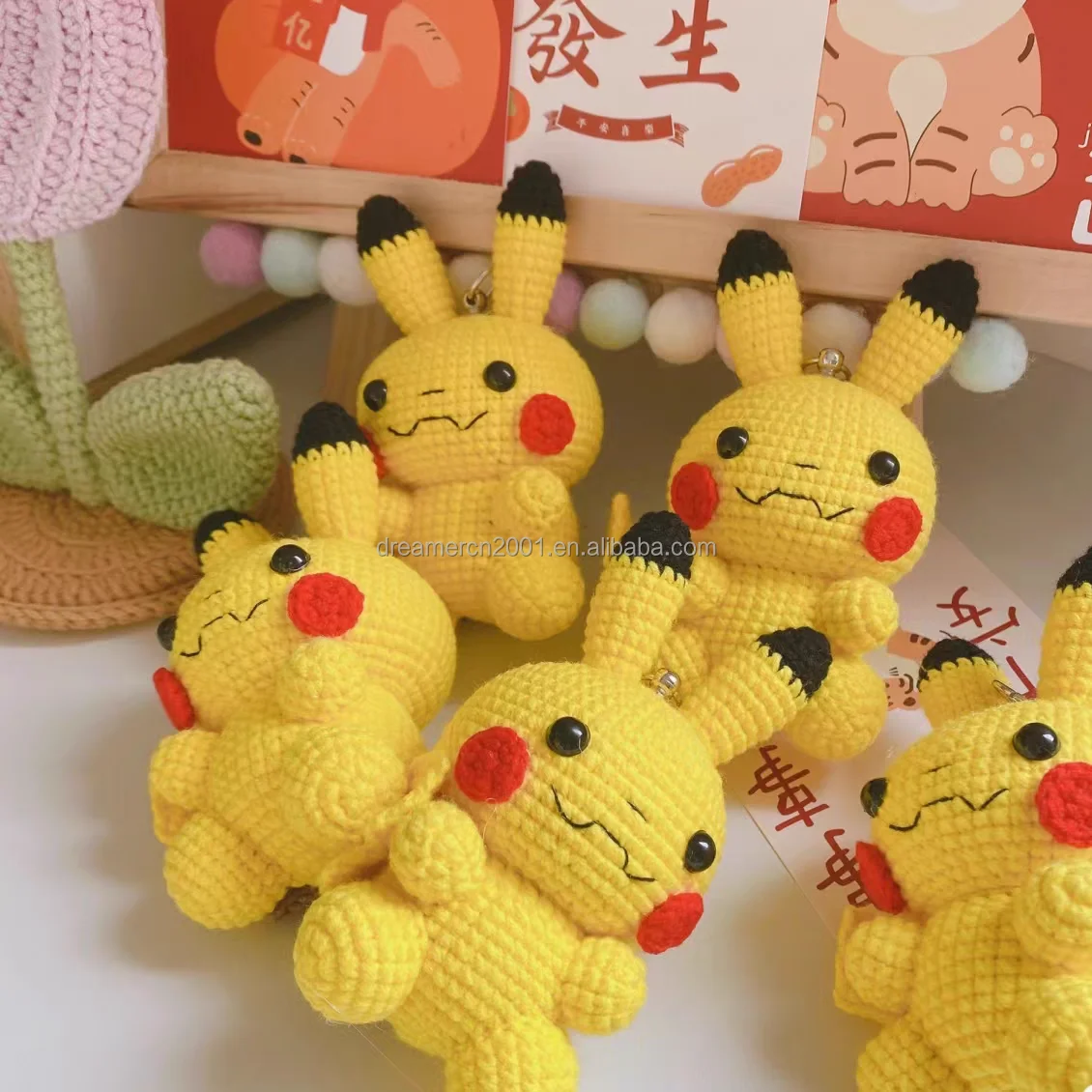 100% handmade Crochet Pikachu Toys Knitted Plant Fruit Vegetable Flower Animal Cartoon Plush Toys Thread Hook Doll Pendant