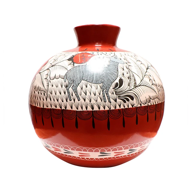 Mexico natural pigments big textured wholesale ceramic vase for sale