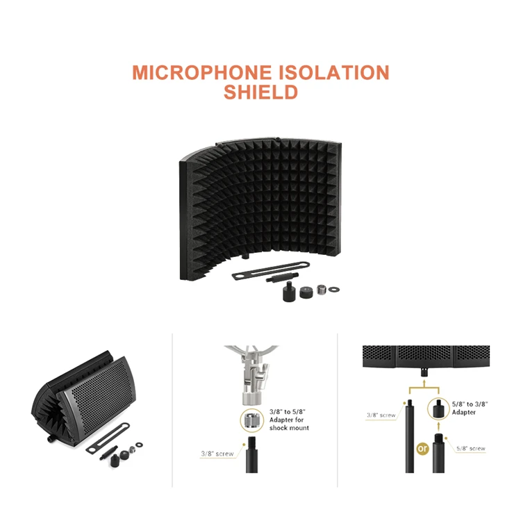 Most Popular Foldable Steel Studio Microphone Isolation Shield Professional Recording Tool