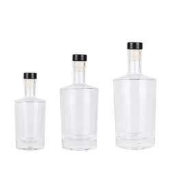 100ml 500ml 750ml Super Flint Flat Shoulder Glass Gin Vodka Liquor Bottle with Cork Lid