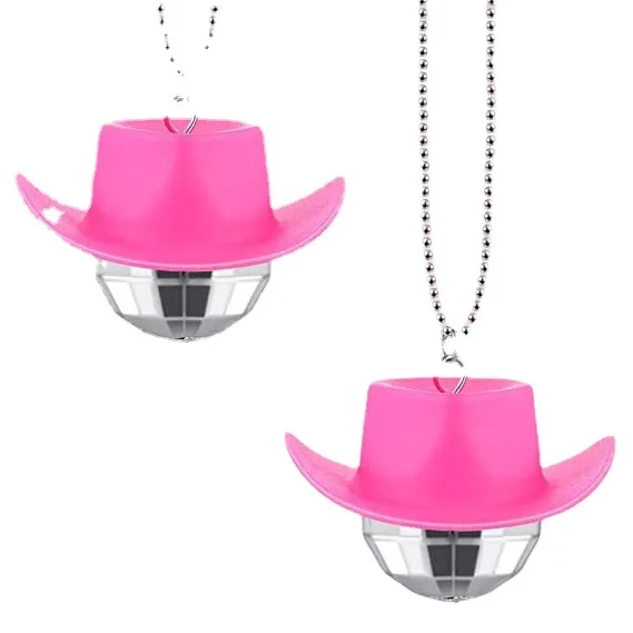 70s Pink Cowgirl Hat Cowgirl Bachelorette Disco Party Favors 1970s Disco Accessories Mini Disco Ball Necklace