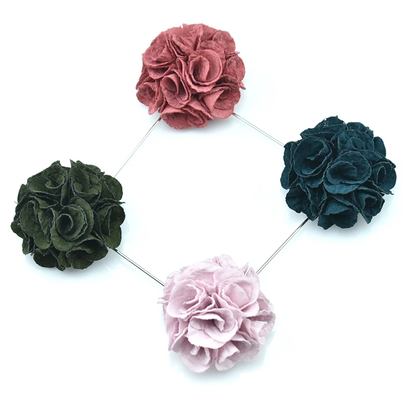 hot sale handmade fabric flower shape lapel pin brooches for men