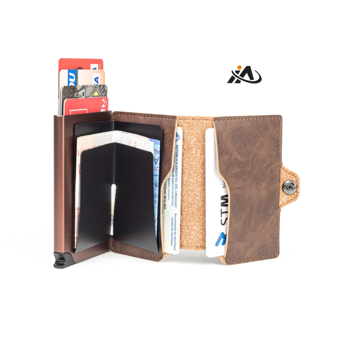 Vintage classic leather card holder rfid business pop up case mini smart leather wallet