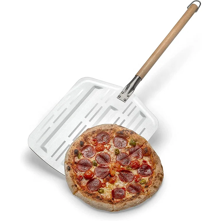 Профессиональная 12-дюймовая перфорированная металлическая лопатка для пиццы с деревянной ручкой