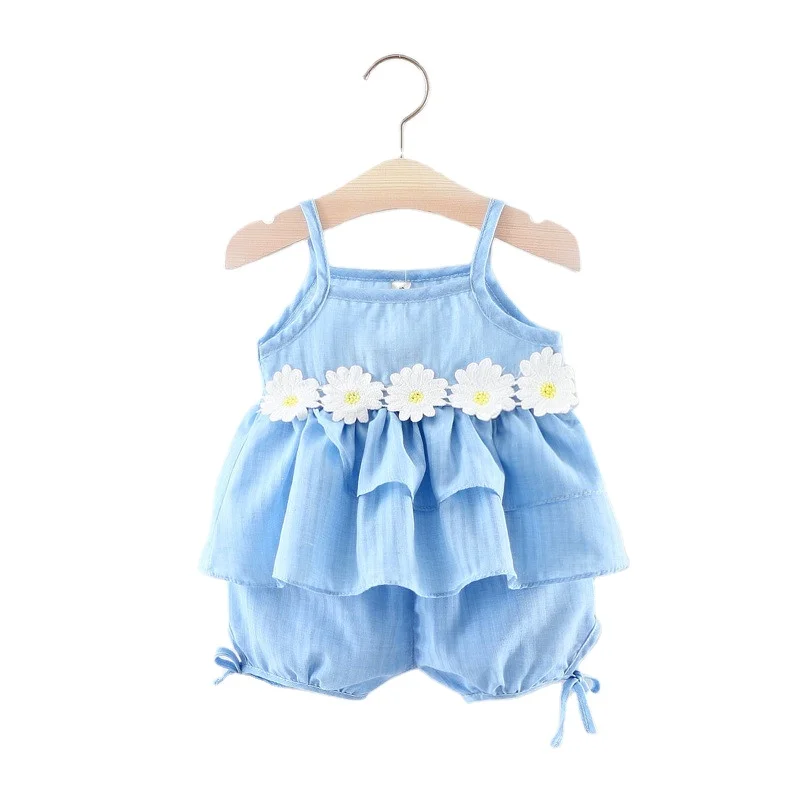 summer fashion animal Chrysanthemum girls strapped skirt baby clothes wholesale price toddler cute baby clothes set girl