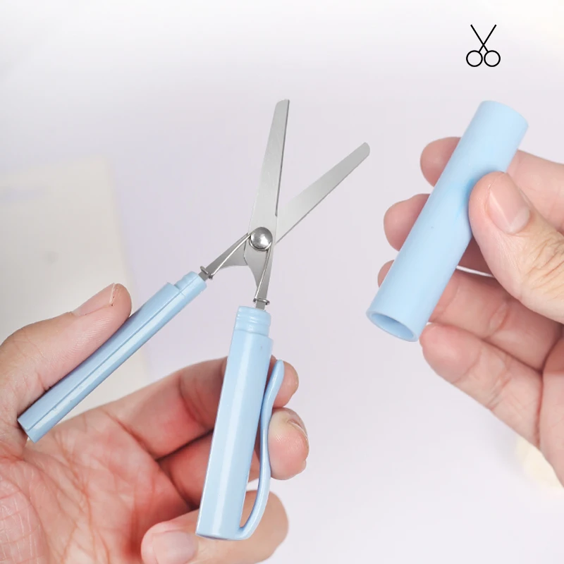Оптовая продажа, портативные мини-ножницы в форме ручки, Запираемая рукоятка из нержавеющей стали, школьные, Офисные, школьные, художественные ножницы «сделай сам»