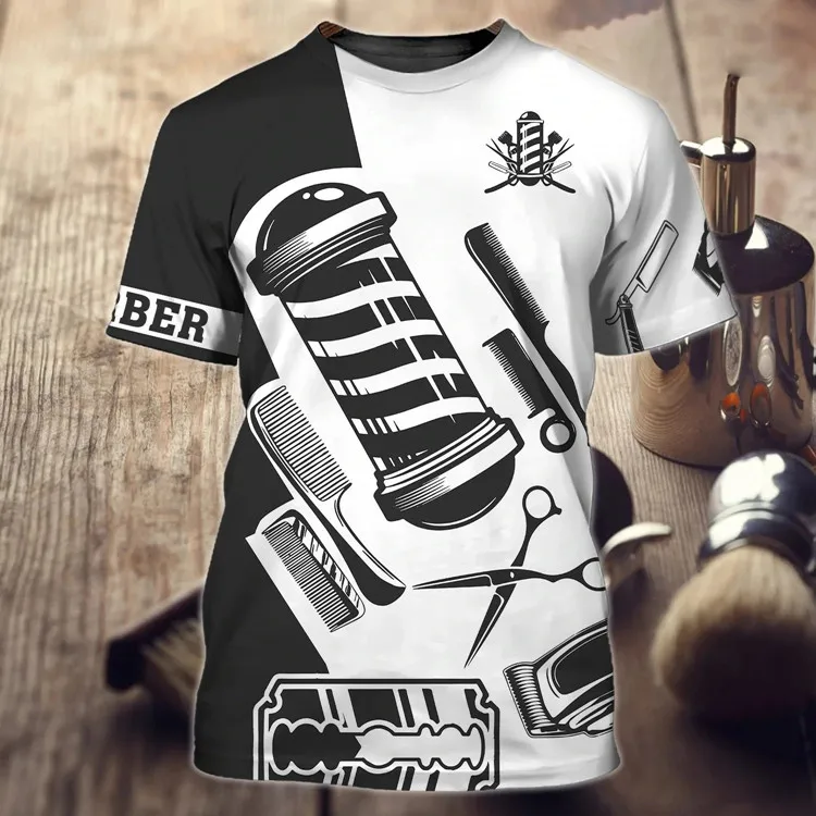 Hot selling new summer casual men T-shirt 3D digital printing barber print T-shirt