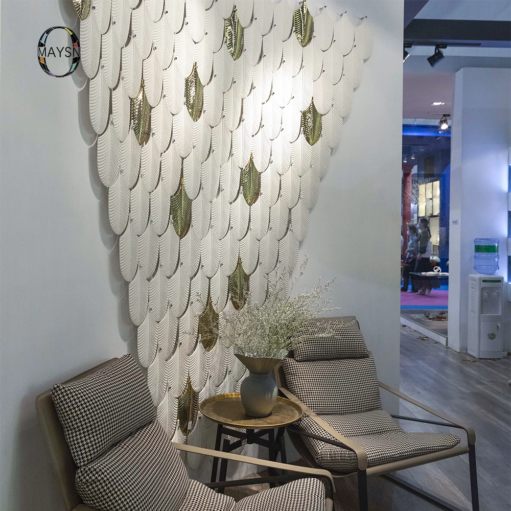 Gold luxury modern white porcelain leaf shape hanging ceramic wall art decor medallion other home decor accessories